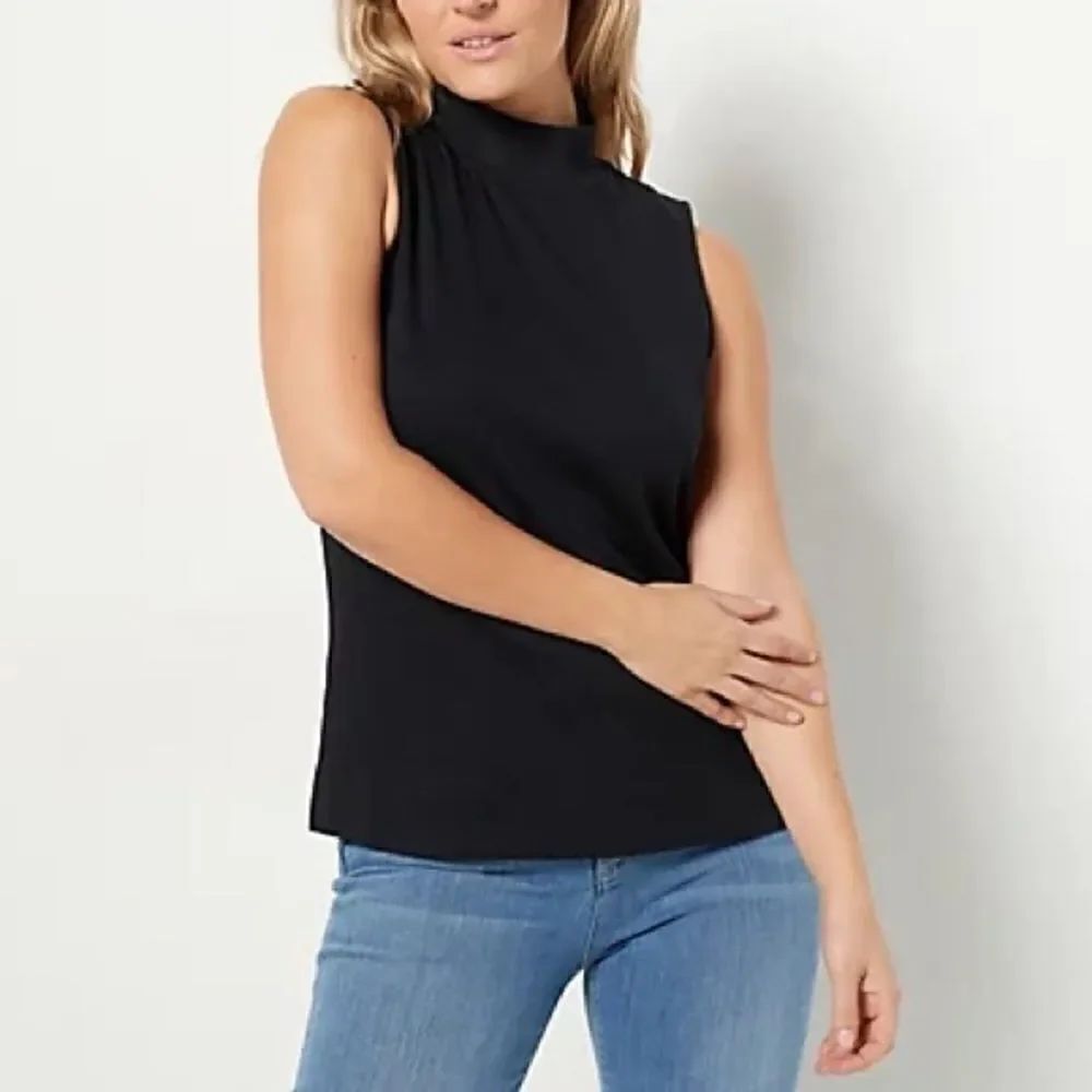 Isaac Mizrahi Live! Essentials Ribbed Pima Mock Neck Tank